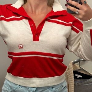 Vintage Red and White Striped Polo Sweater
